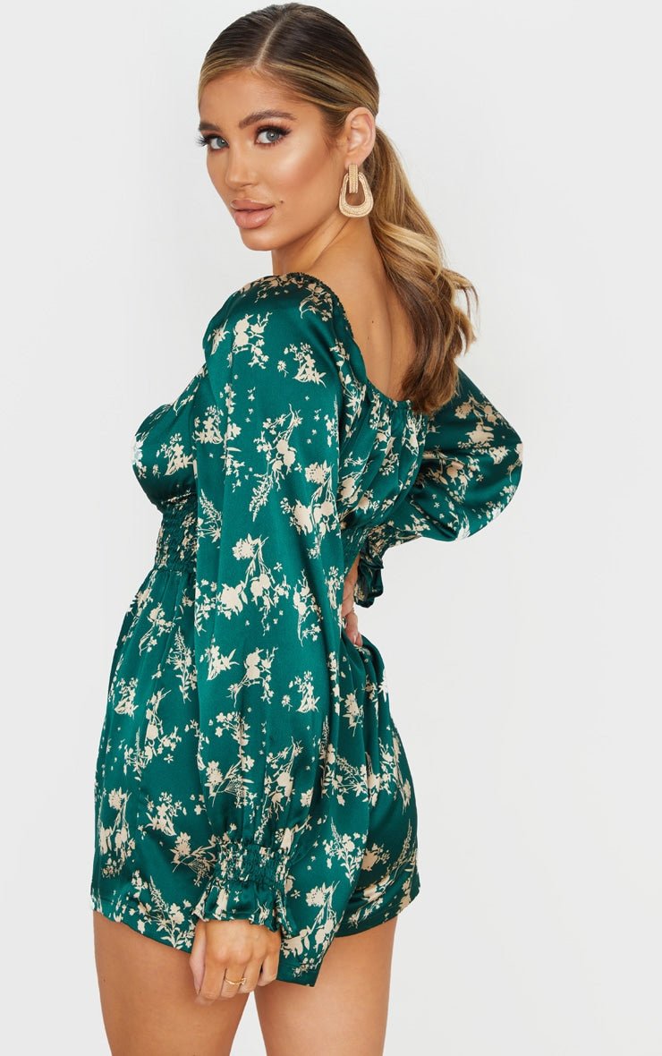 PLT GREEN FLORAL PLAYSUIT SIZE UK 8 - NOTHING TO WEAR | NEW & PRE-LOVED FASHION | UAE