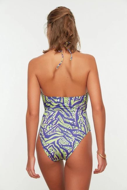 PURPLE & GREEN SWIMSUIT + BEACH SARONG SIZE UK 14 - NOTHING TO WEAR | NEW & PRE-LOVED FASHION | UAE