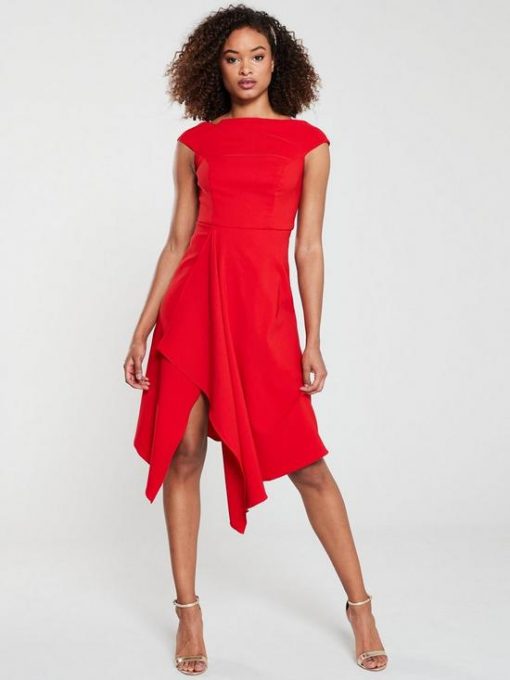 RED ASYMMETRIC DRESS SIZE UK 16 - NOTHING TO WEAR | NEW & PRE-LOVED FASHION | UAE