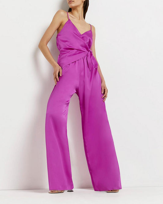 RIVER ISLAND PURPLE/PINK WRAP JUMPSUIT SIZE UK 8 - NOTHING TO WEAR | NEW & PRE-LOVED FASHION | UAE