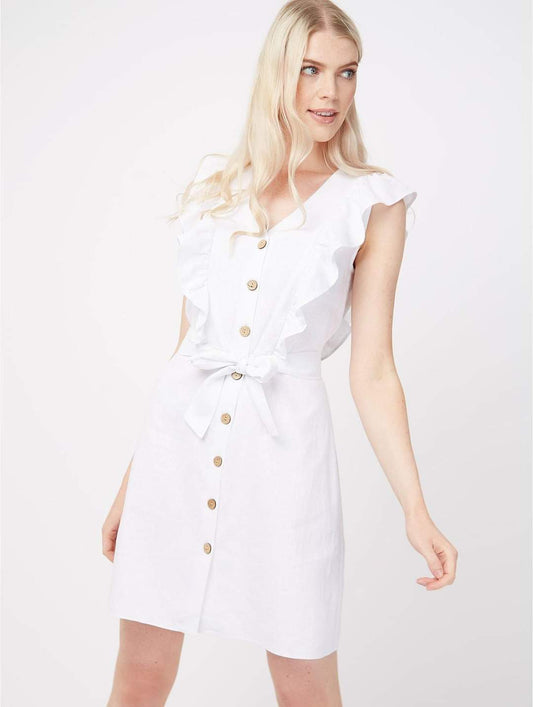 WHITE BUTTON DOWN KNEE LENGTH DRESS SIZE UK 10 - NOTHING TO WEAR | NEW & PRE-LOVED FASHION | UAE