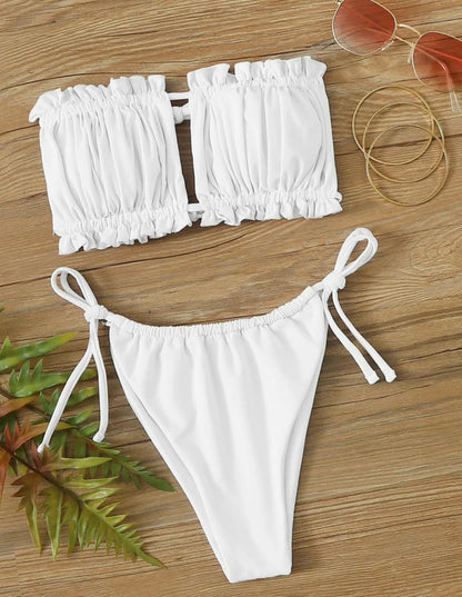 WHITE FRILL BANDEAU BIKINI - NOTHING TO WEAR | NEW & PRE-LOVED FASHION | UAE