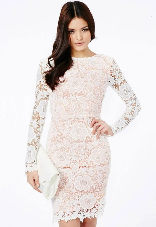 WHITE LACE BACKLESS DRESS SIZE UK 12 - NOTHING TO WEAR | NEW & PRE-LOVED FASHION | UAE