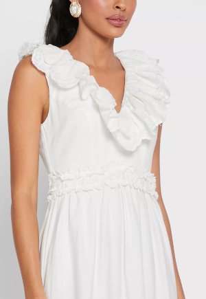WHITE RUFFLE TIERED DRESS SIZE UK 6 - NOTHING TO WEAR | NEW & PRE-LOVED FASHION | UAE