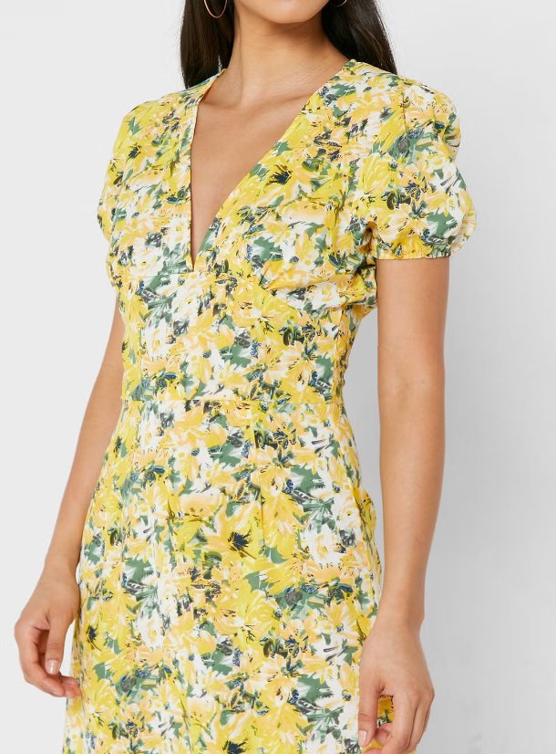YELLOW FLORAL MIDI DRESS SIZE UK 10 - NOTHING TO WEAR | NEW & PRE-LOVED FASHION | UAE
