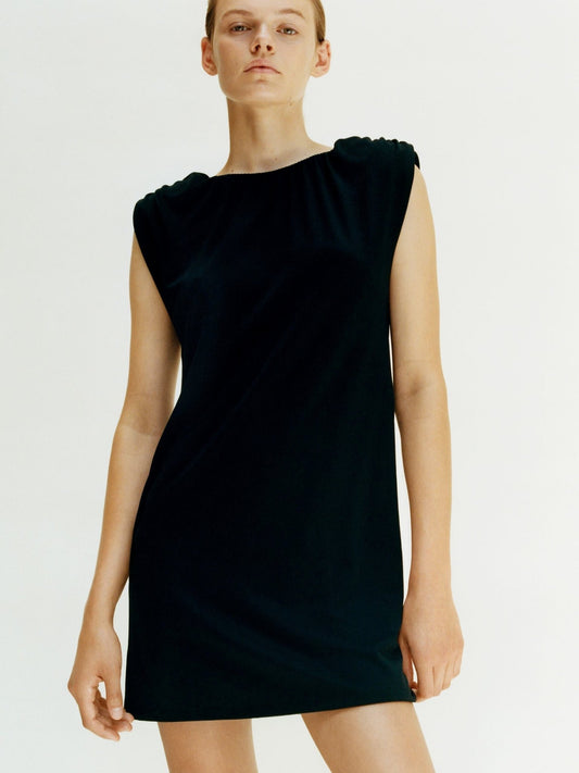 ZARA BLACK SHOULDER PAD DRESS SIZE UK 8 - NOTHING TO WEAR | NEW & PRE-LOVED FASHION | UAE