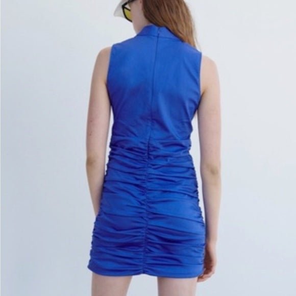 ZARA BLUE STRETCH RUCHED DRESS - NOTHING TO WEAR | NEW & PRE-LOVED FASHION | UAE