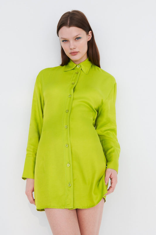 ZARA LIME GREEN CUT OUT BACK SHIRT DRESS SIZE UK 8 - NOTHING TO WEAR | NEW & PRE-LOVED FASHION | UAE